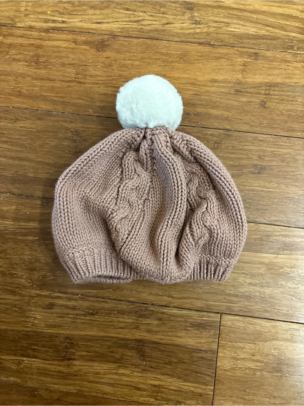 GAP Kids Cable Knit Pom Beanie - Dusty Rose with White Pom